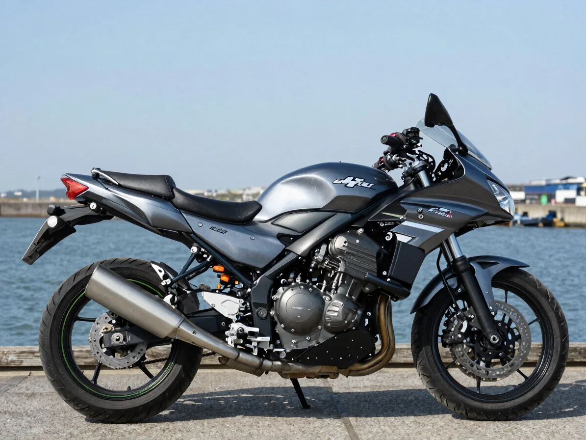 Crisp natural daylight, Kawasaki SXR1500 in clear three-quarter v